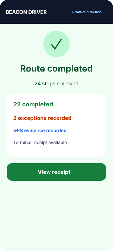 Product direction: Completed route