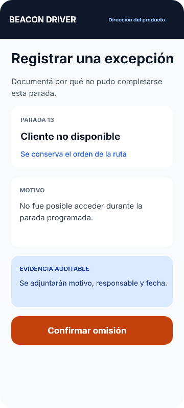Dirección de producto: Revisión de excepción
