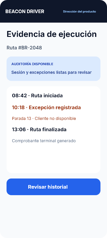 Dirección de producto: Historial de ruta